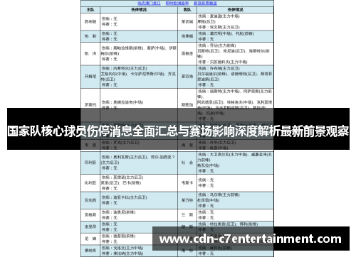 国家队核心球员伤停消息全面汇总与赛场影响深度解析最新前景观察